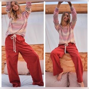 Corduroy Wide Leg Pants with Pockets in Rust w/ Drawstring - NWOT - Size XL